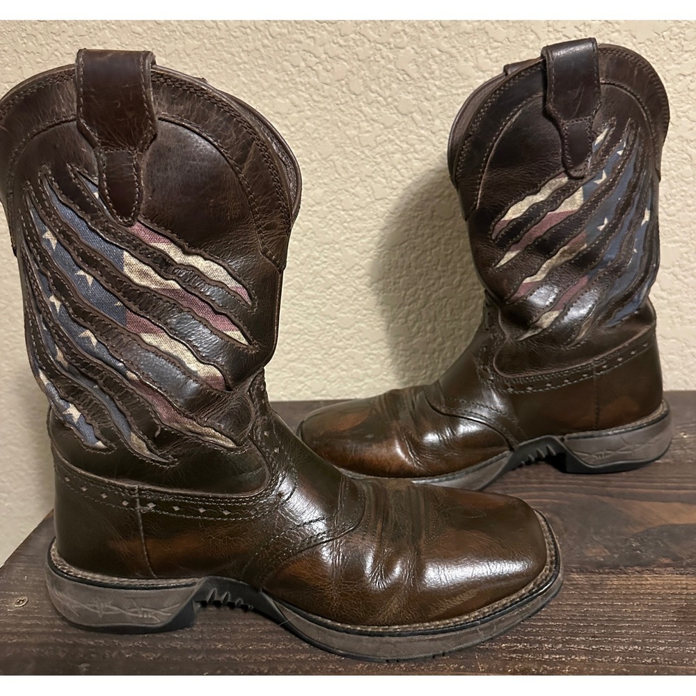 Brothers & Sons Mens Brown Leather American Flag Cowboy Boots Western MLBE 8.5D